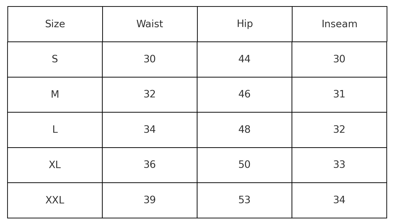 Size chart